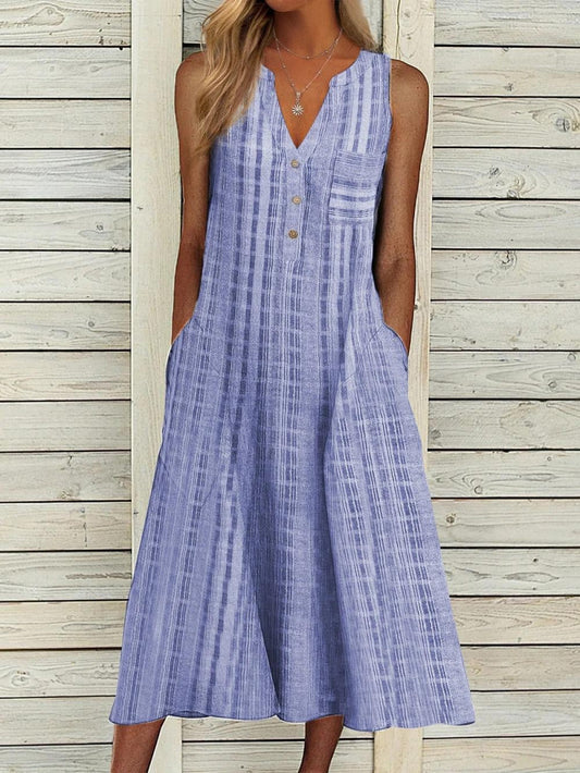 Robe femme sans manches – Coupe évasée – Tissu respirant – Boutonnée – Poches côtés
