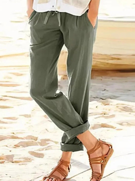 Pantalon droit femme – Coupe décontractée – Taille réglable – Tissu respirant