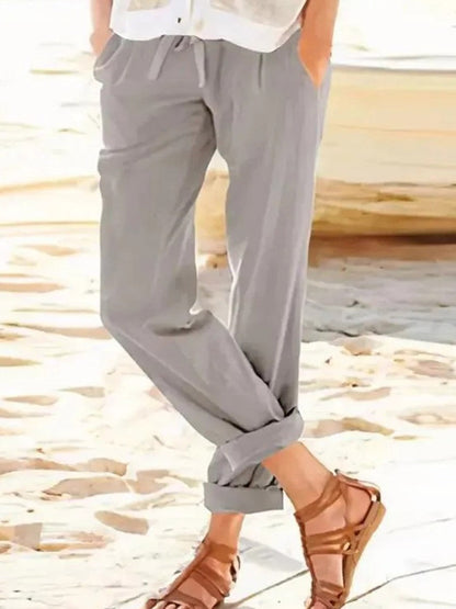 Pantalon droit femme – Coupe décontractée – Taille réglable – Tissu respirant