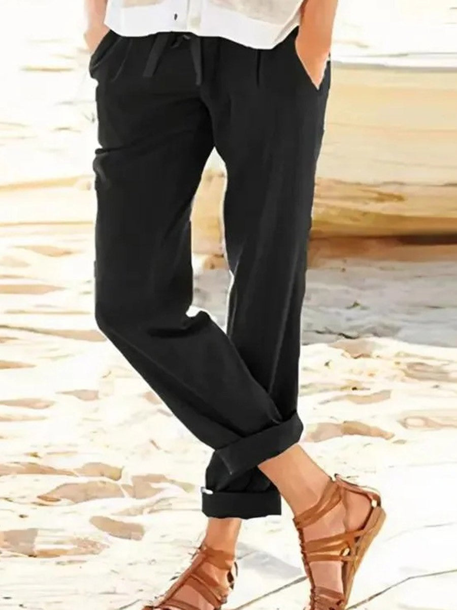 Pantalon droit femme – Coupe décontractée – Taille réglable – Tissu respirant
