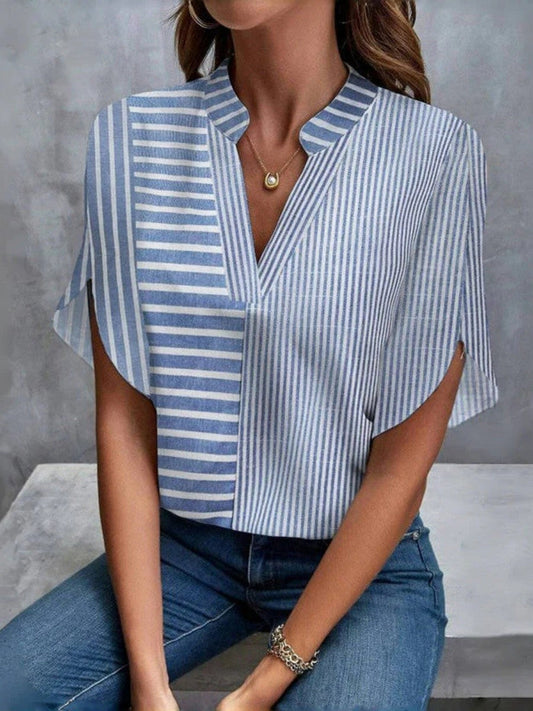 Blouse femme – Col V – Manches mi-longues fendues – Coupe décontractée – Tissu respirant