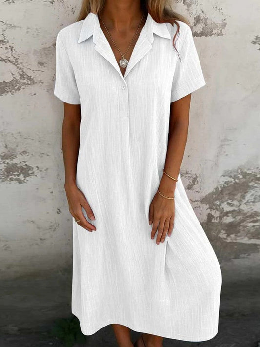 Robe midi femme – Coupe décontractée – Manches courtes – Fibres naturelles respirantes