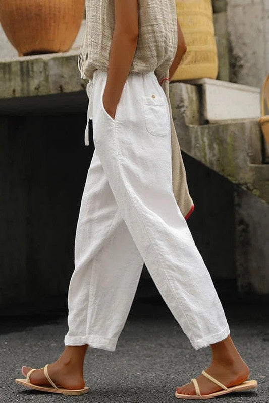Pantalon femme décontracté – Coupe ample – Tissu respirant – Taille cordon – Longueur cheville