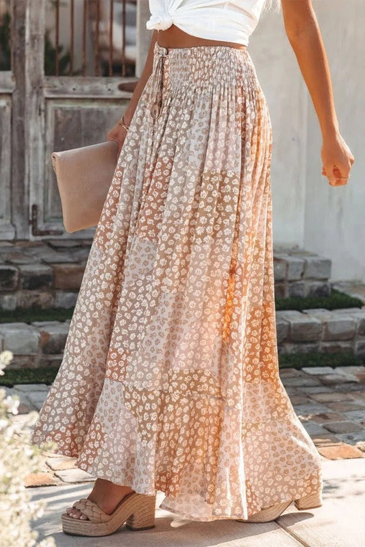 Jupe Longue Femme – Taille Élastique – Imprimé Floral – Boutonnée