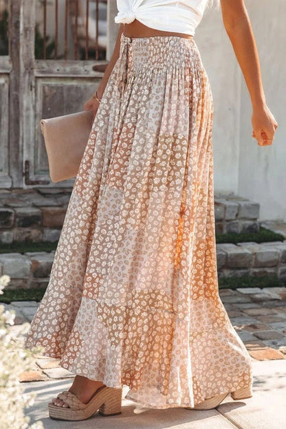 Jupe Longue Femme – Taille Élastique – Imprimé Floral – Boutonnée