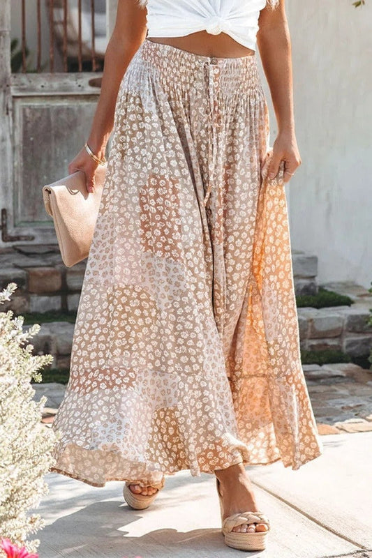 Jupe Longue Femme – Taille Élastique – Imprimé Floral – Boutonnée