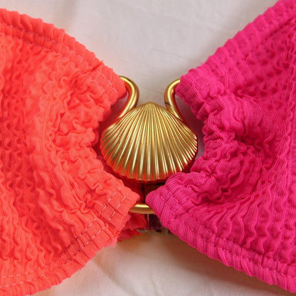 Bikini femme – Ensemble 2 pièces – Haut col rond – Bas taille haute côtelé