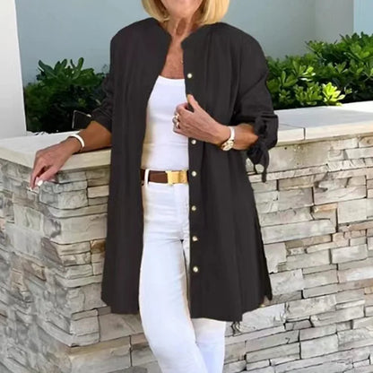 Chemise longue femme – Coupe ample – Boutonnée – Fente latérale – Tissu respirant