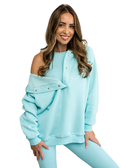 Femme Sweatshirt - Coton Doux - Coupe Oversize - Boutons Fonctionnels - Style Casual