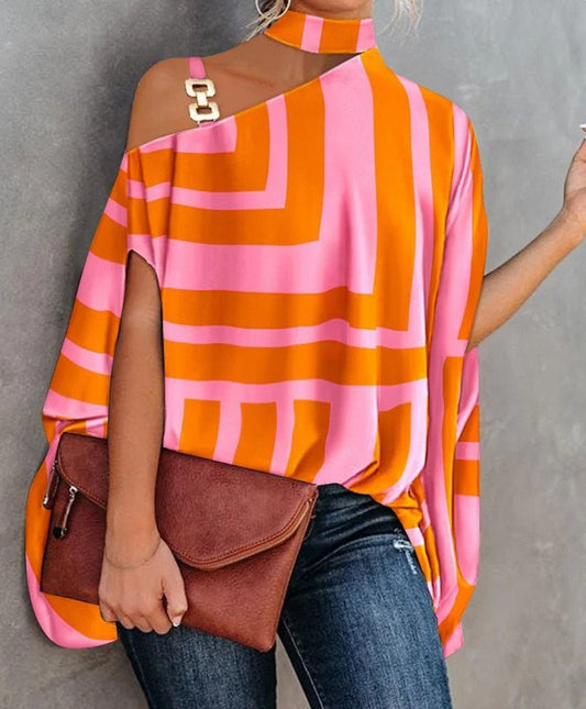 Haut femme off-shoulder – Coupe décontractée – Col asymétrique – Tissu respirant