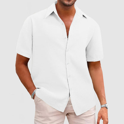 Chemise homme manches courtes – Coupe décontractée – Maille gaufrée respirante