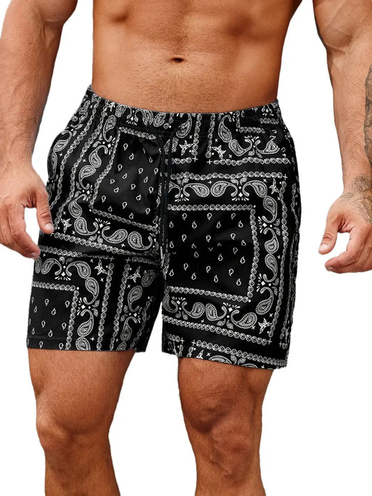 Short de bain homme – Séchage rapide – Coupe décontractée – Imprimé bandana – Mi-cuisse