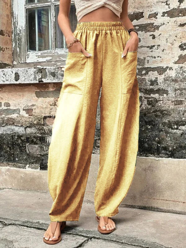 Pantalon femme – Coupe ample – Tissu respirant – Taille élastique – Longueur cheville