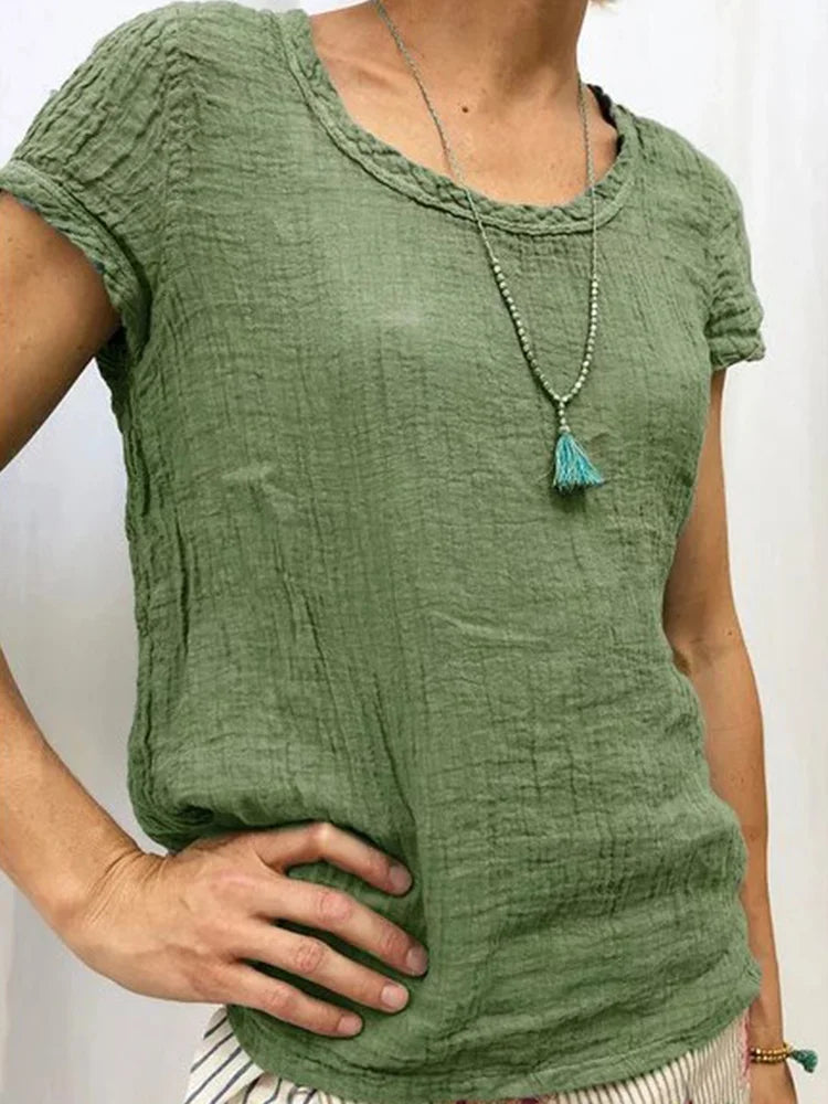 T-shirt femme – Coupe décontractée – Tissu gaufré – Manches courtes respirant