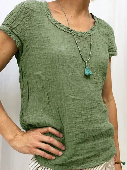 T-shirt femme – Coupe décontractée – Tissu gaufré – Manches courtes respirant