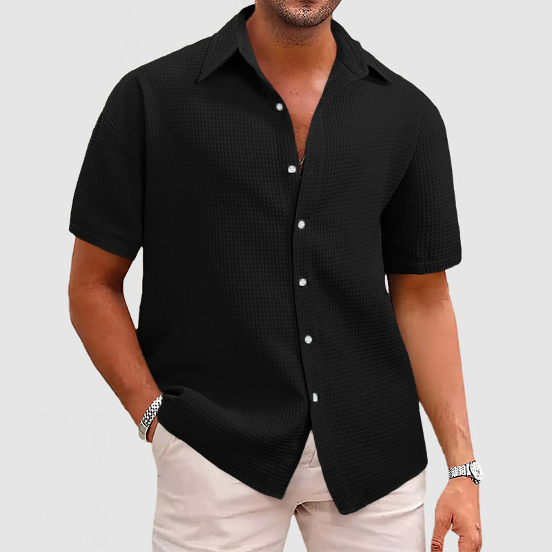 Chemise homme manches courtes – Coupe décontractée – Maille gaufrée respirante