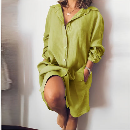 Blouse femme – Coupe ample – Fibres naturelles – Manches longues – Longueur tunique