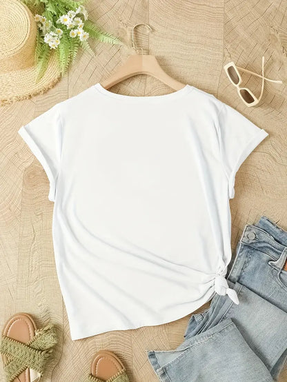 T-shirt femme – Coupe décontractée – Tissu respirant – Imprimé floral – Manches courtes