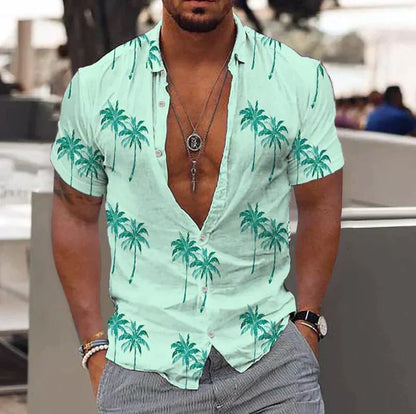 Chemise homme manches courtes – Coupe décontractée – Fibres naturelles – Imprimé tropical