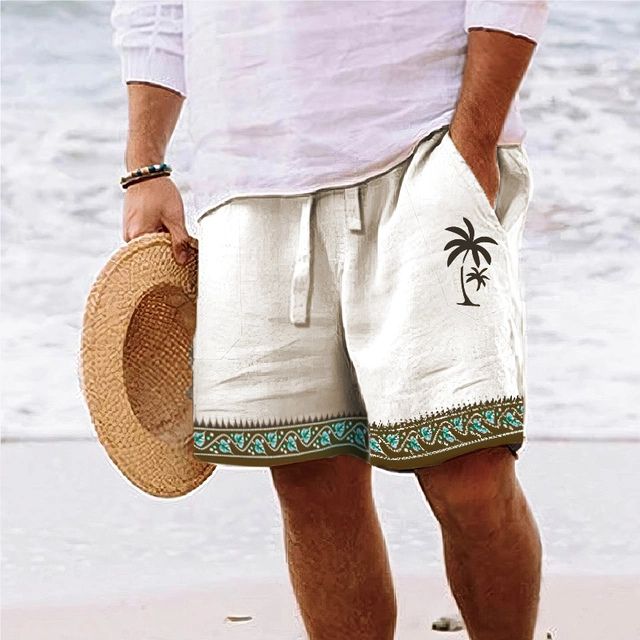 Short de bain homme – Coupe décontractée – Motif palmier – Tissu respirant – Longueur genou