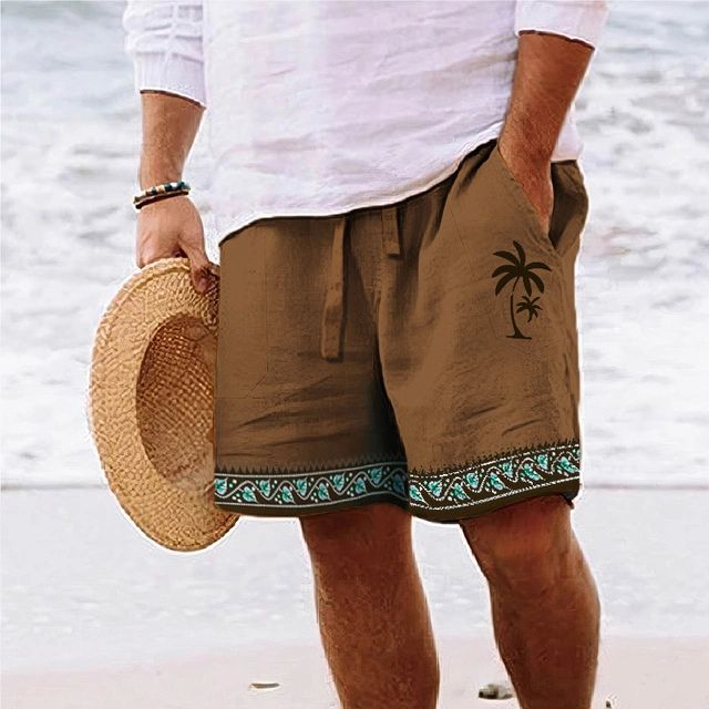 Short de bain homme – Coupe décontractée – Motif palmier – Tissu respirant – Longueur genou