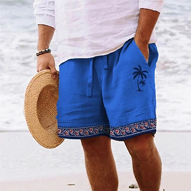 Short de bain homme – Coupe décontractée – Motif palmier – Tissu respirant – Longueur genou