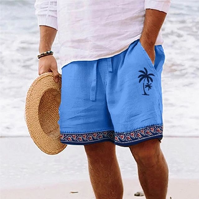 Short de bain homme – Coupe décontractée – Motif palmier – Tissu respirant – Longueur genou