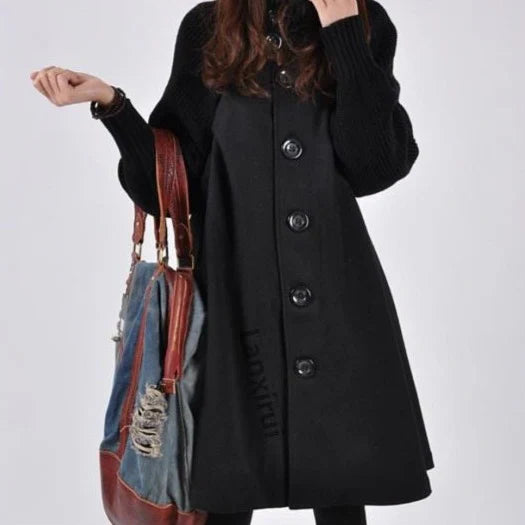 Manteau Femme – Col Montant – Coupe Oversize – Laine – Longueur Genou – Manches Longues