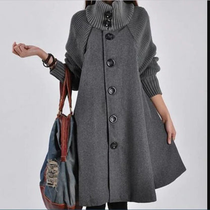 Manteau Femme – Col Montant – Coupe Oversize – Laine – Longueur Genou – Manches Longues