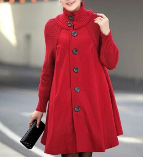Manteau Femme – Col Montant – Coupe Oversize – Laine – Longueur Genou – Manches Longues