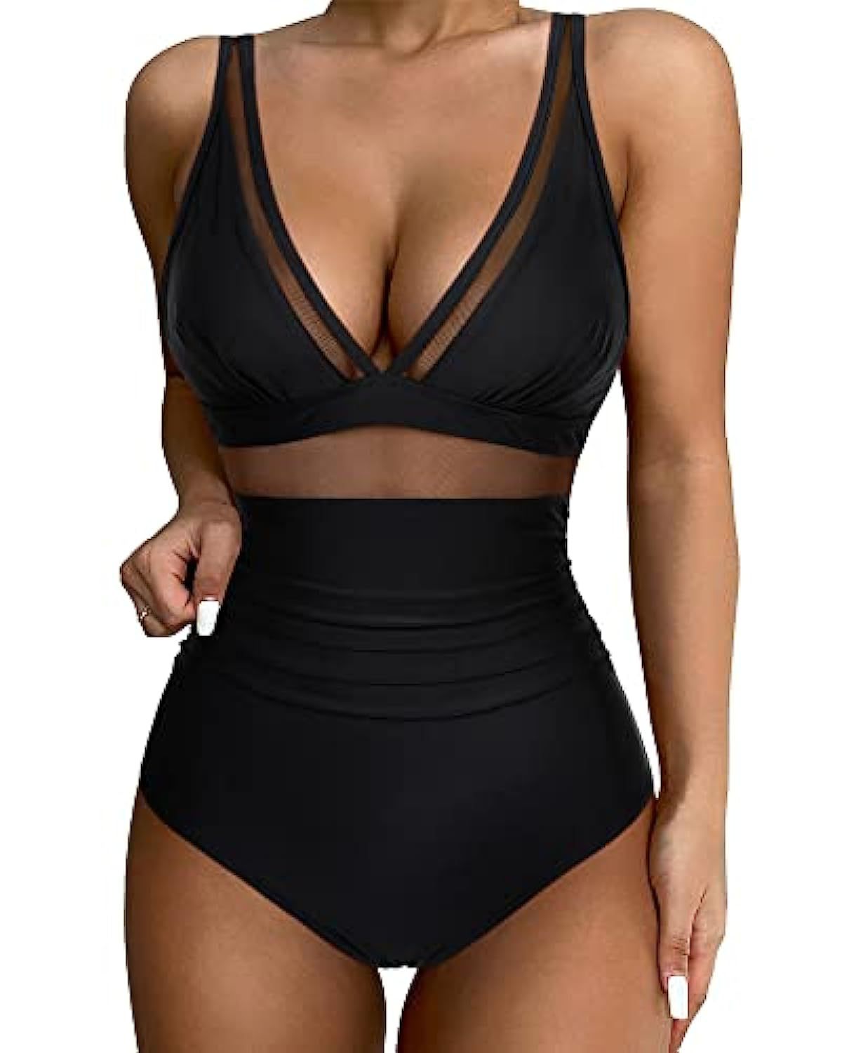 Maillot de bain femme – Coupe moulante – Décolleté plongeant – Détails en mesh respirants