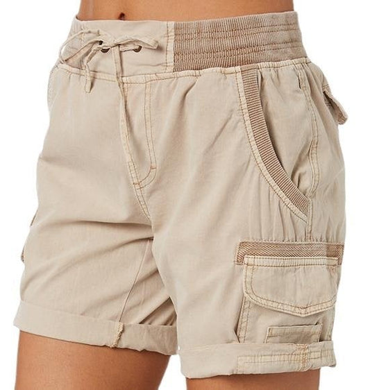 Short cargo femme – Coupe décontractée – Taille élastique – Poches utilitaires