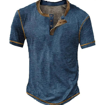 T-shirt Henley homme – Coupe régulière – Maille douce – Col boutonné vintage