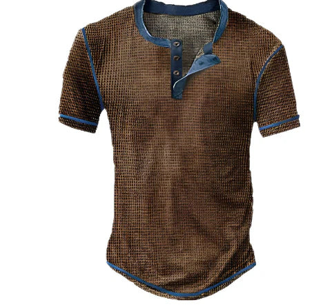 T-shirt Henley homme – Coupe régulière – Maille douce – Col boutonné vintage