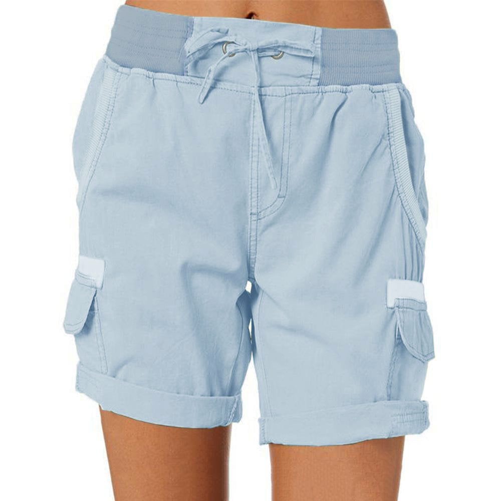 Short cargo femme – Coupe décontractée – Taille élastique – Poches utilitaires