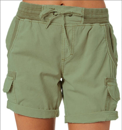 Short cargo femme – Coupe décontractée – Taille élastique – Poches utilitaires