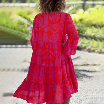 Robe midi femme – Coupe décontractée – Tissu respirant – Manches 3/4 – Col en V
