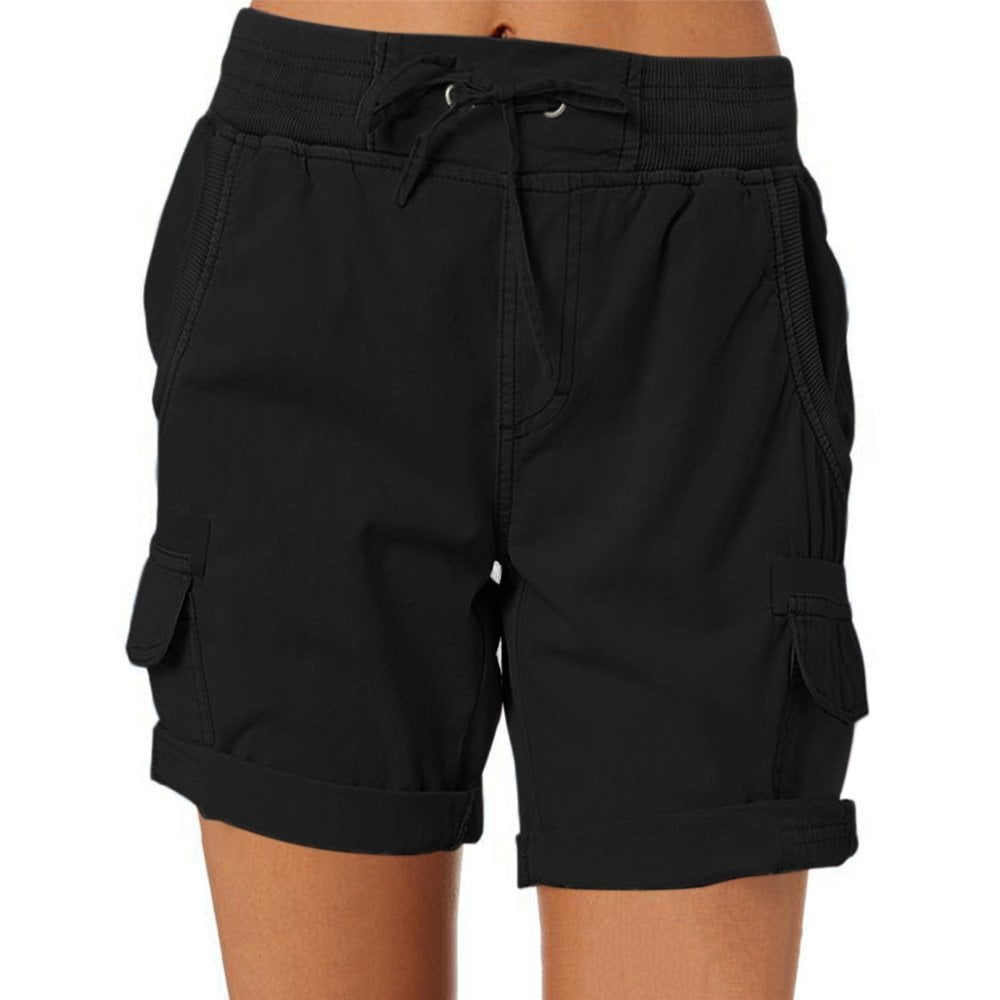 Short cargo femme – Coupe décontractée – Taille élastique – Poches utilitaires