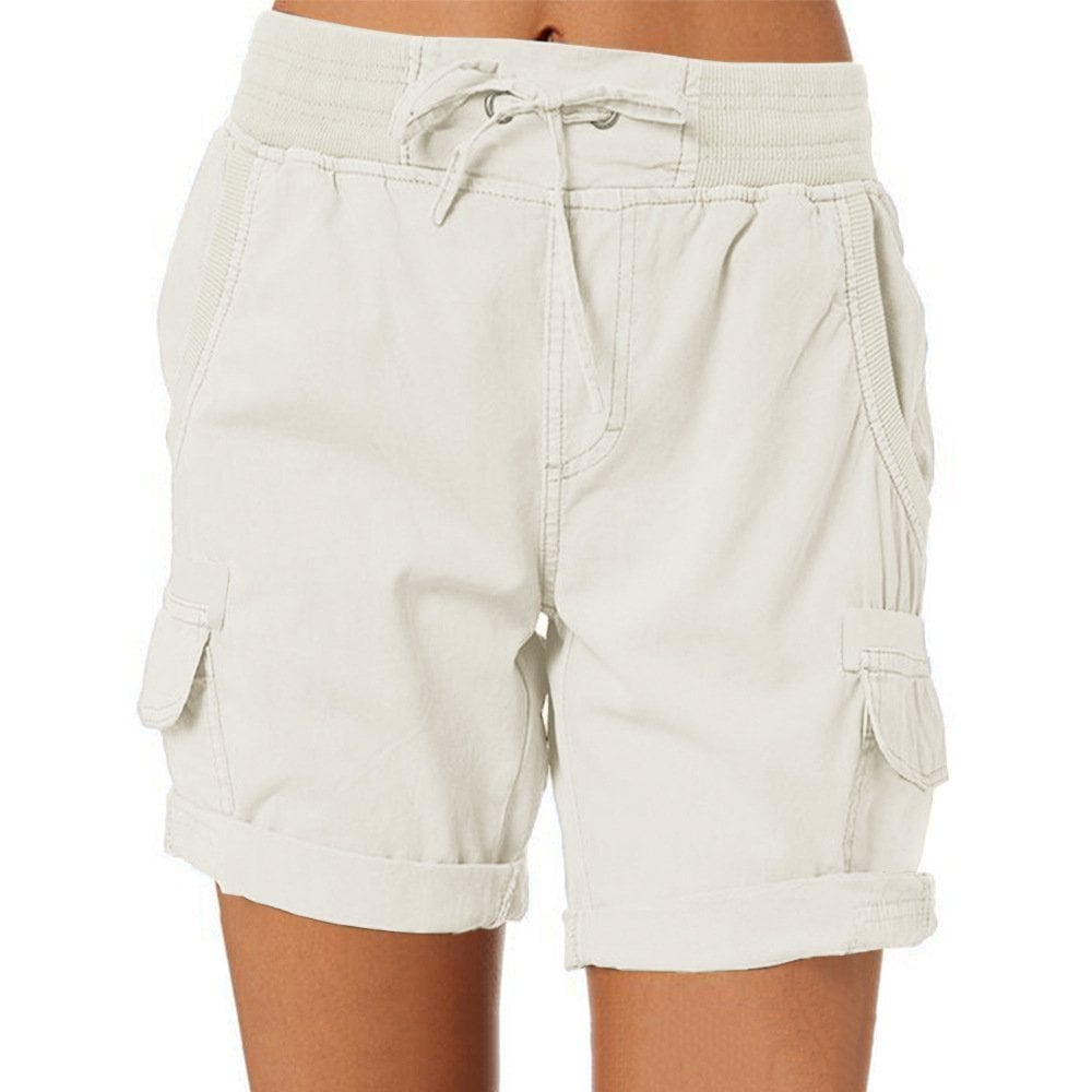 Short cargo femme – Coupe décontractée – Taille élastique – Poches utilitaires