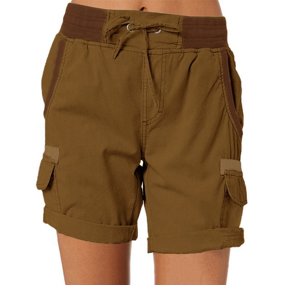 Short cargo femme – Coupe décontractée – Taille élastique – Poches utilitaires