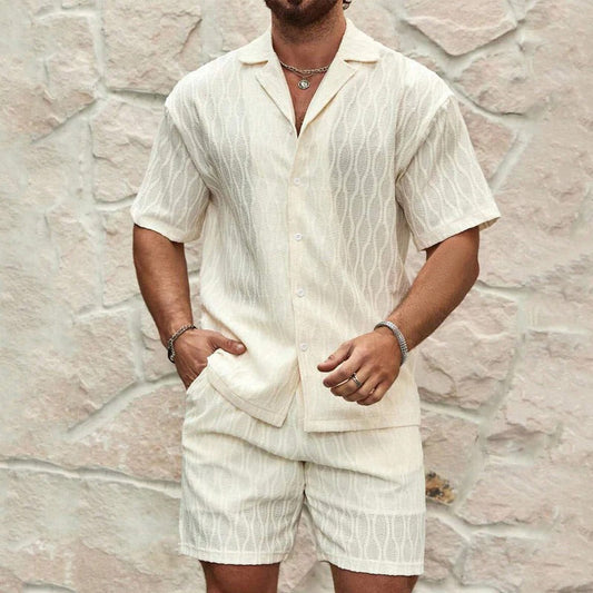 Ensemble Homme Chemise et Short – Coupe Décontractée – Coton Respirant – Boutonnée – Taille Élastique