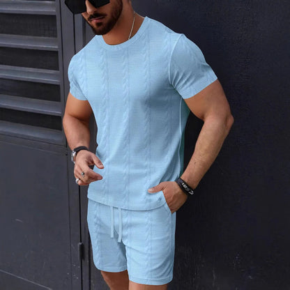 Ensemble Homme T-shirt et Short – Maille Texturée – Coupe Regular – Col Rond – Taille Cordon