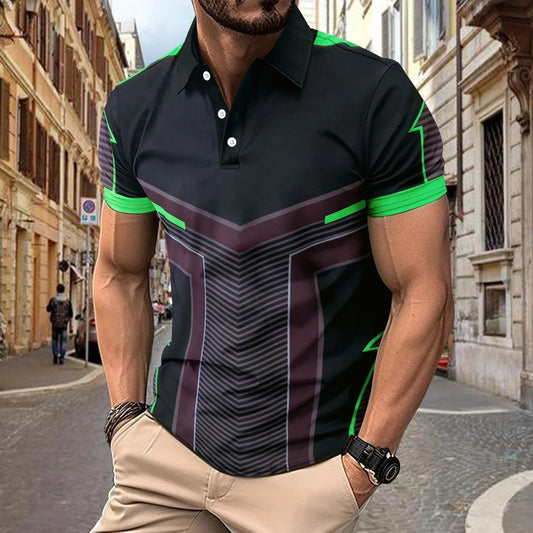 Polo homme – Coupe slim – Maille respirante – Motif géométrique – Col classique
