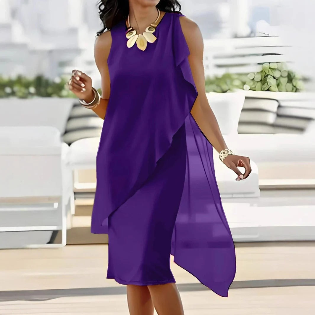 Robe de soirée femme – Sans manches – Coupe fluide – Ourlet asymétrique élégant