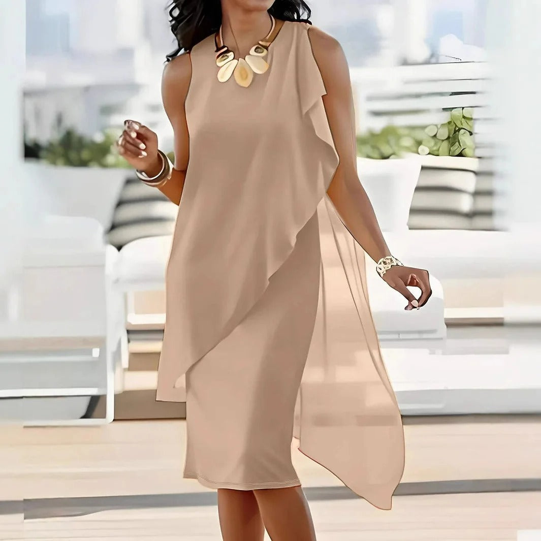 Robe de soirée femme – Sans manches – Coupe fluide – Ourlet asymétrique élégant