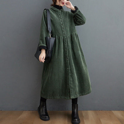 Manteau femme – Coupe oversize – Longueur mi-mollet – Côtelé – Boutonné devant