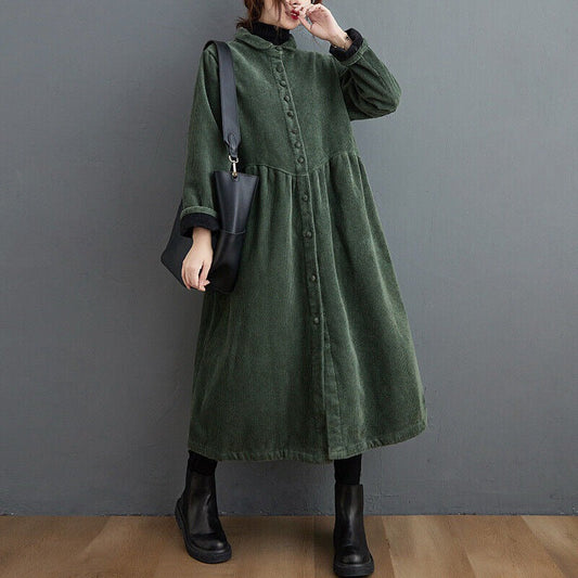 Manteau femme – Coupe oversize – Longueur mi-mollet – Côtelé – Boutonné devant