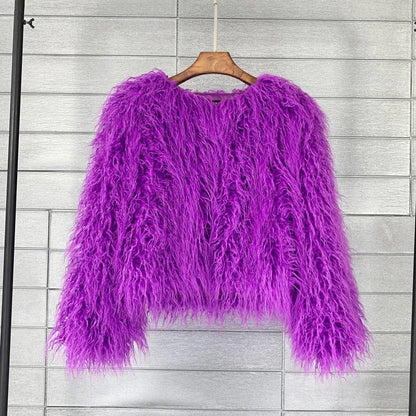 Veste femme courte – Coupe oversize – Effet fourrure – Texture duveteuse