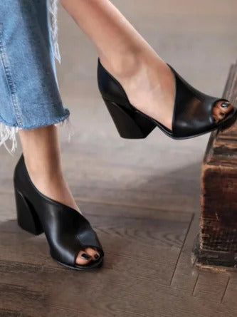Chaussures Femme Plates à Talon Bloc – Bout Ouvert – Design Minimaliste Confortable