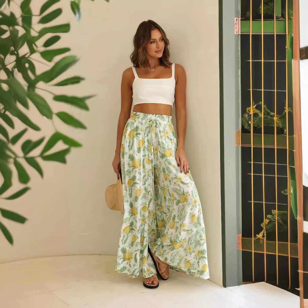 Pantalon femme maxi – Taille haute – Jambes larges – Imprimé floral